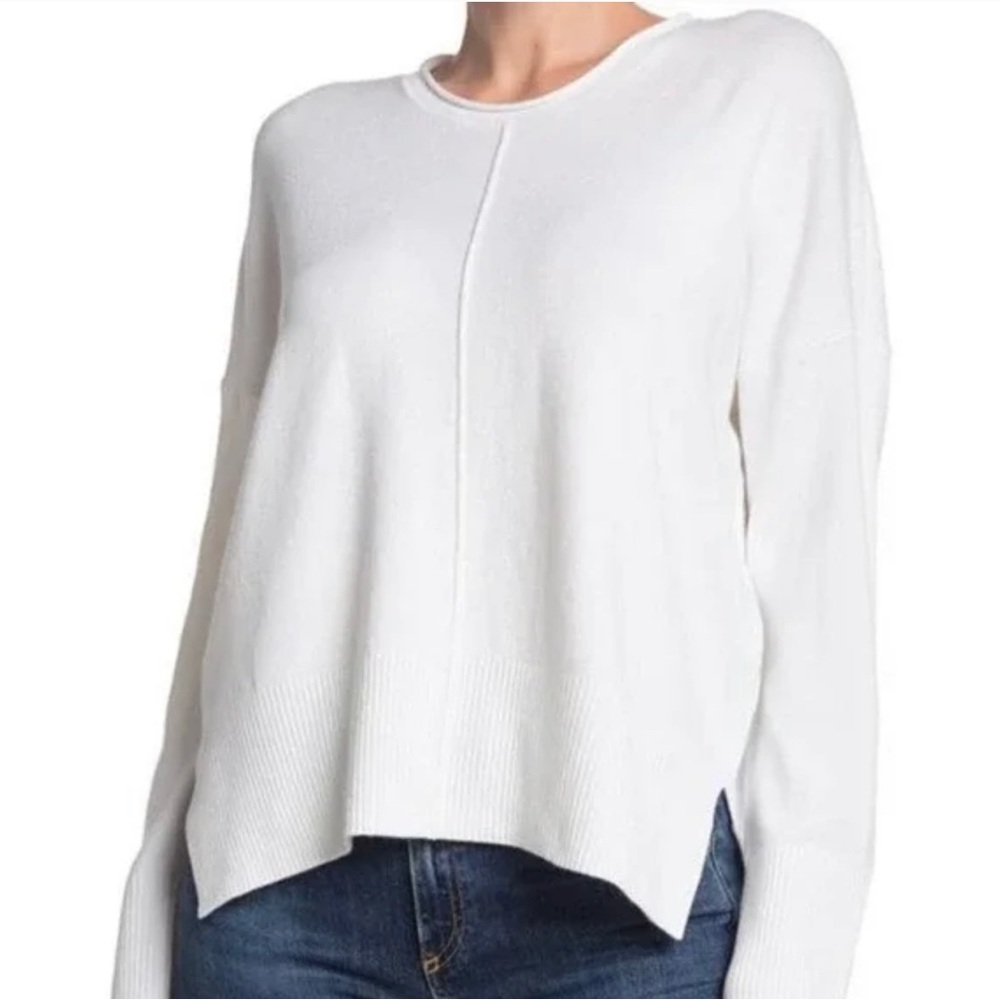 French Connection Della Vhari White Crewneck Pullover Sweater Relaxed Knit Top